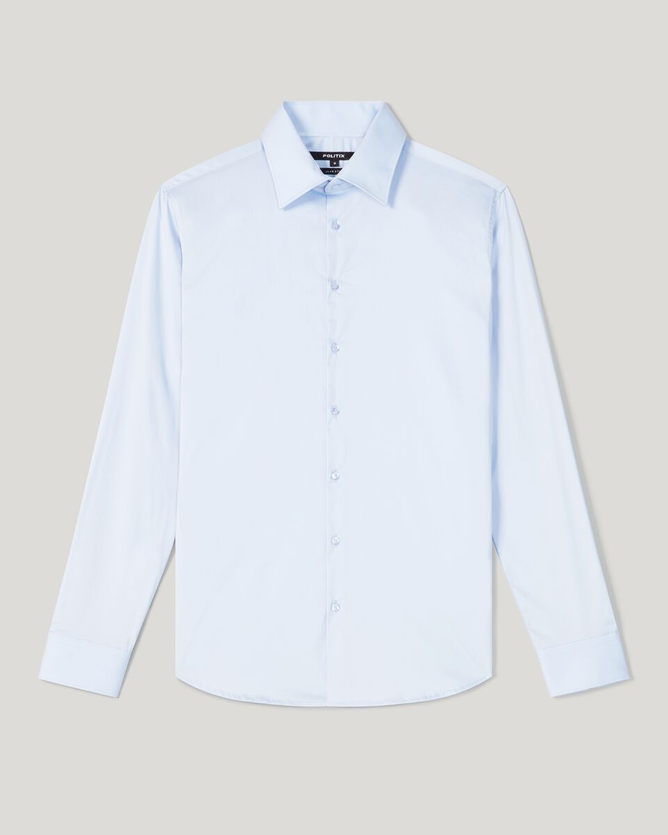 Mid Blue Regular Sateen Long Sleeve Shirt